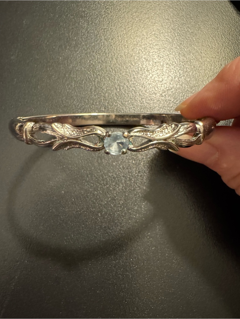 Art Nouveau Blue Crystal Hinged Bangle Bracelet